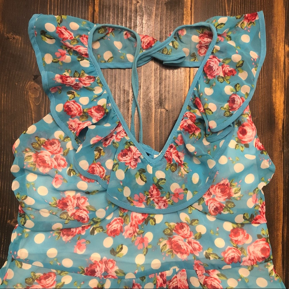 Mind Code Beautiful Turquoise Polka Dot Floral Su… - image 7